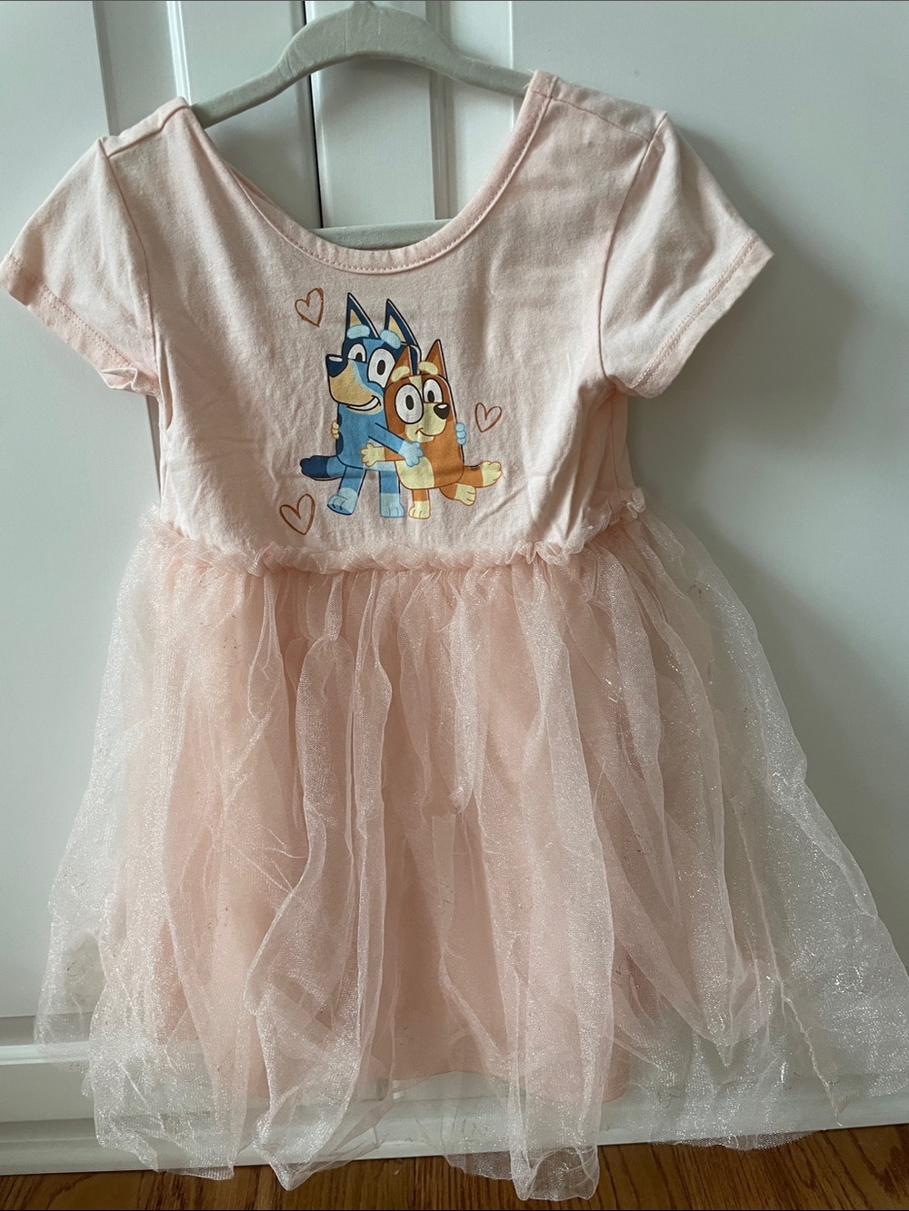 Light Pink Tulle Cartoon-Print Girls Casual Dress